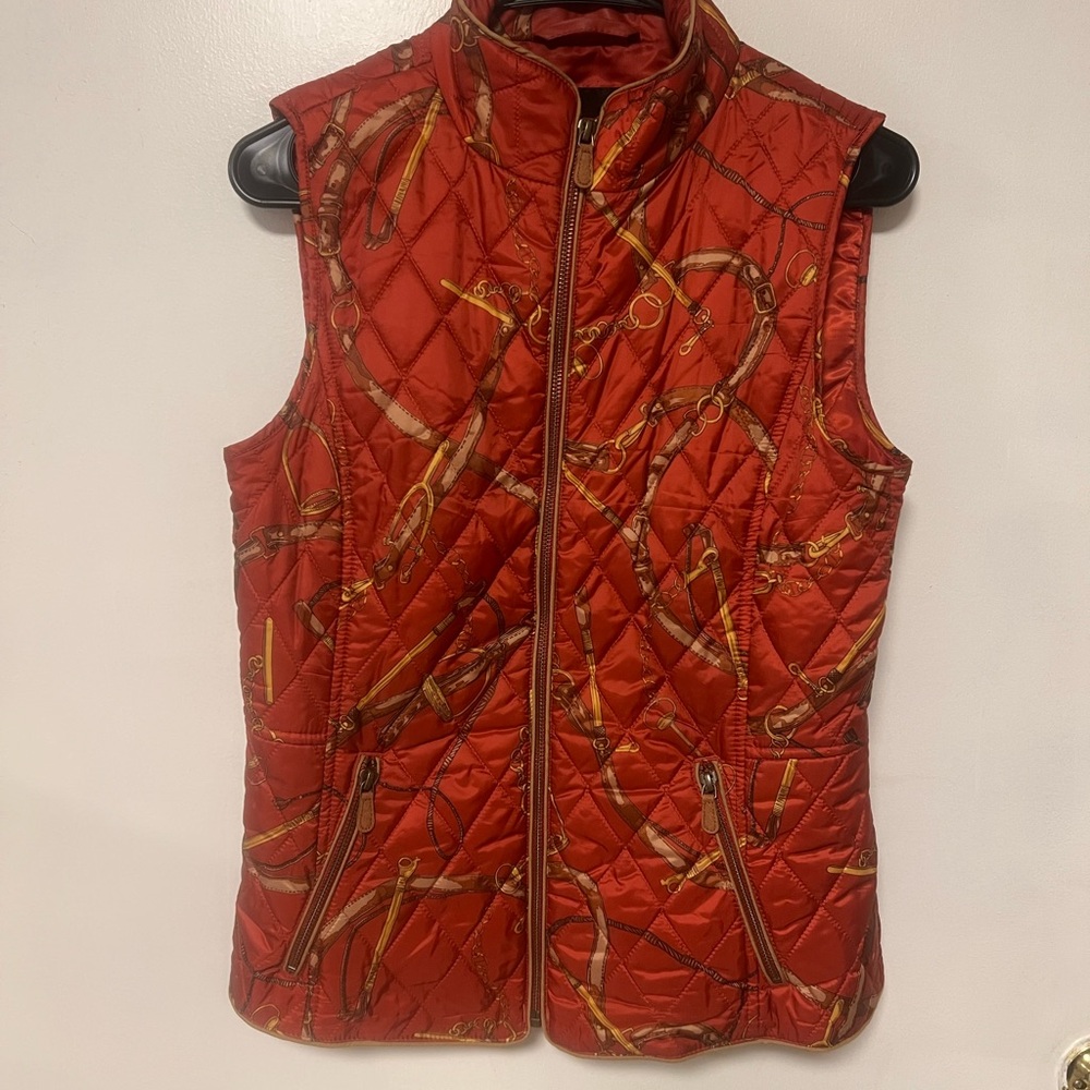 Talbots Equestrian Print Quilted Vest size XS